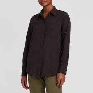 SOLD Black Button Down Collared Lightweight Blouse